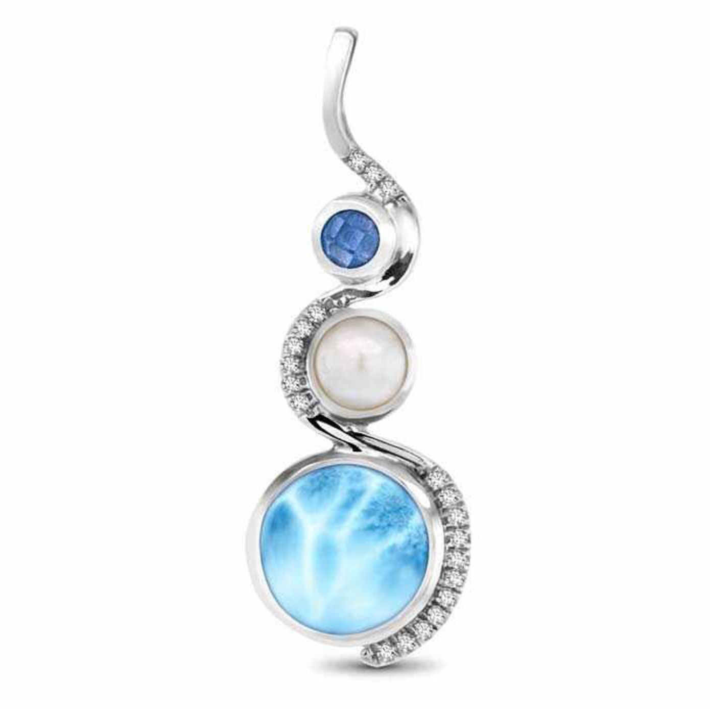 Sterling Silver Swirl Pendant with Larimar & Blue Gemstones