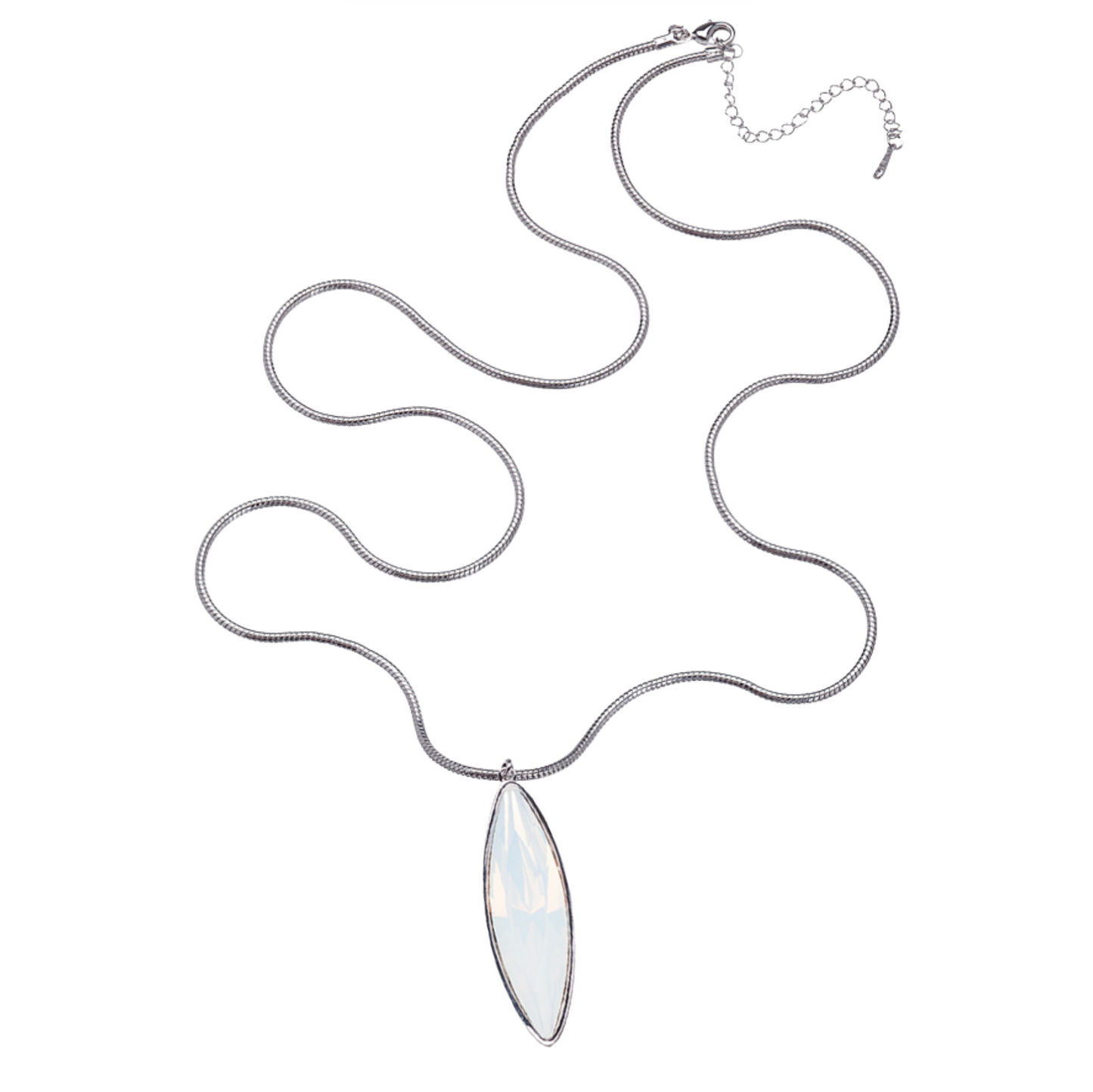 Limited edition Swarovski necklace with opal white marquise crystal on rhodium chain