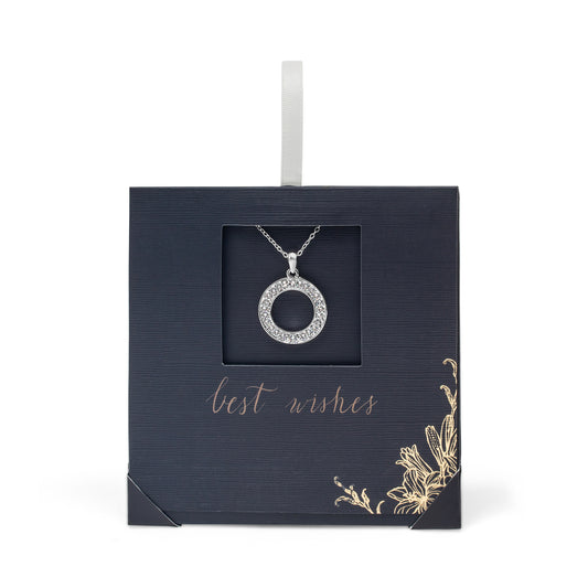Silvertone Open Circle Pendant With Swarovski Crystals On Card