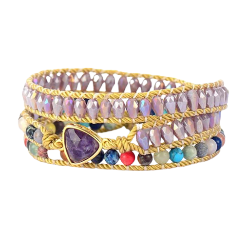 Mixed Jasper And Amethyst Stone Leather Wrap Bracelet