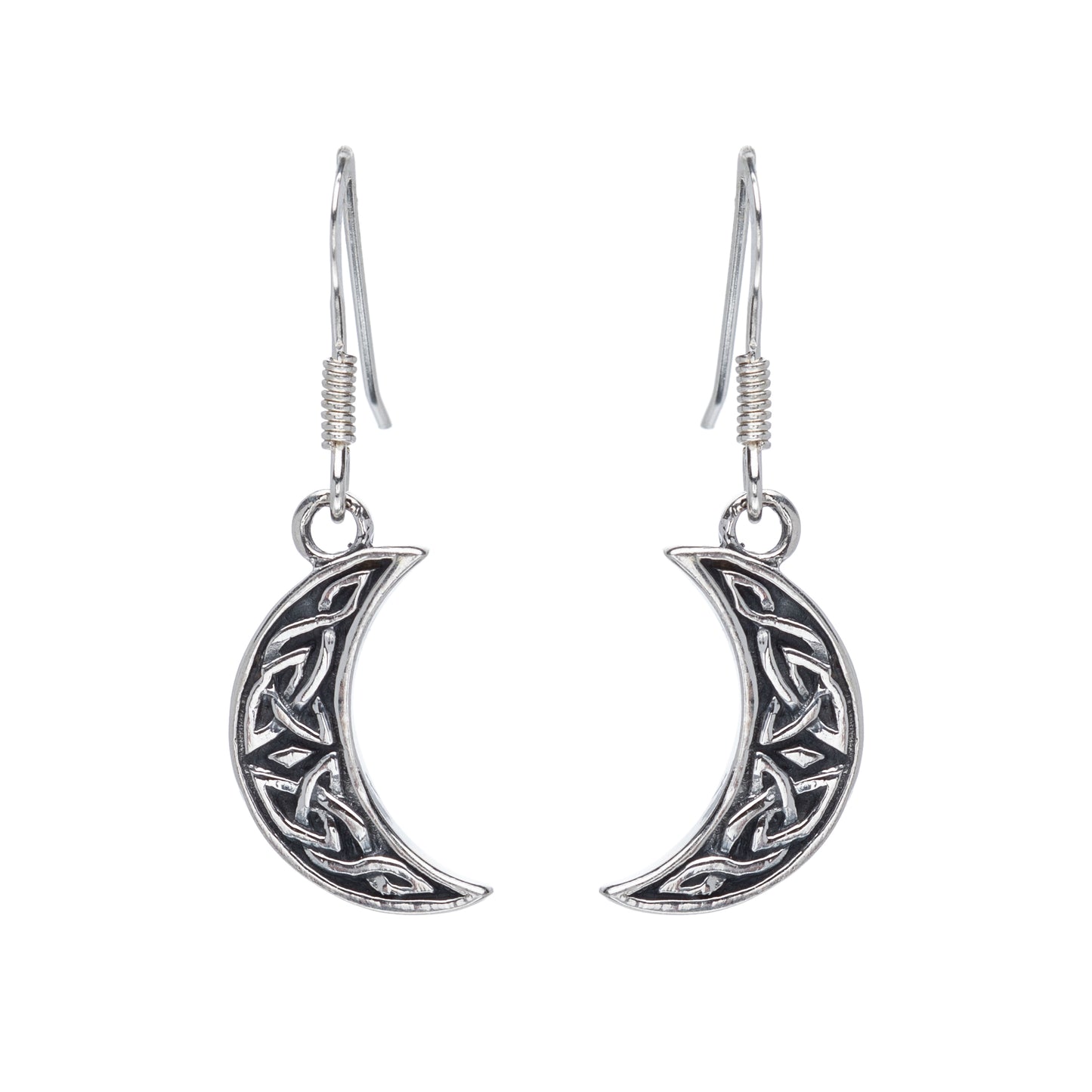 Sterling Silver Celtic Crescent Moon Drop Earrings