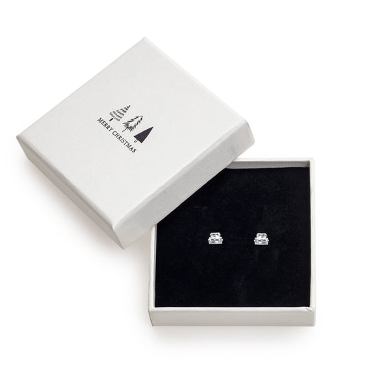 Sterling Silver Cubic Zirconia Dual Baguette Stud Earrings In Holiday Box