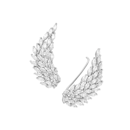 Sterling Silver Cubic Zirconia Statement Leaf Threader Earrings
