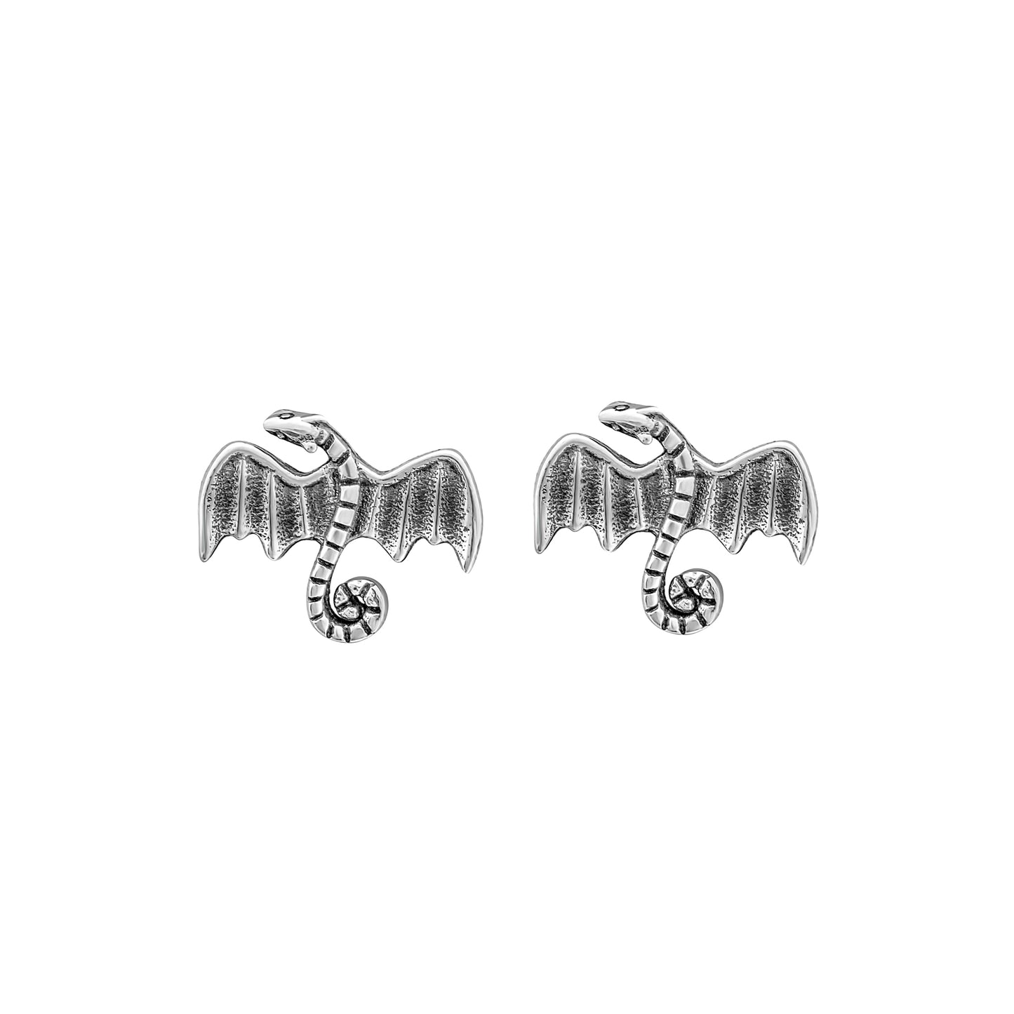 Sterling Silver Oxidized Dragon Stud Earrings