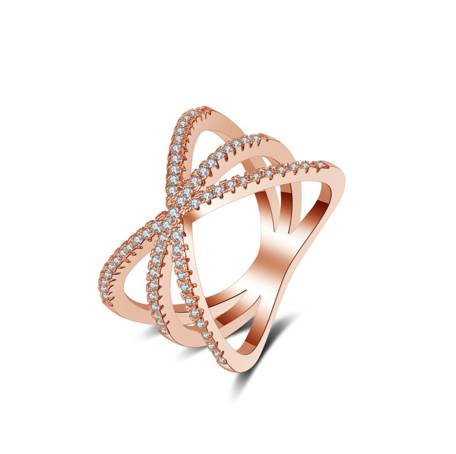 Rose Goldtone Clear Cubic Zirconia Triple Crossover Ring