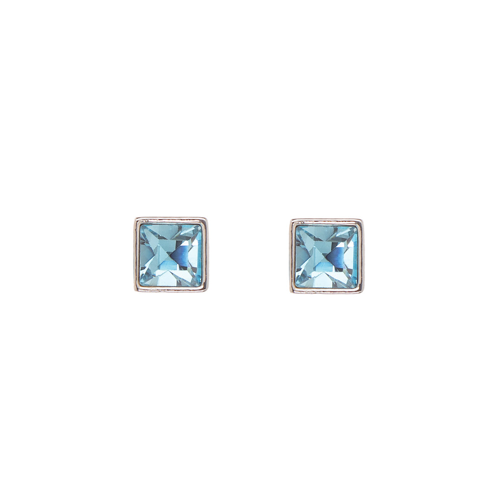 Aqua Swarovski Crystal Square Stud Earrings