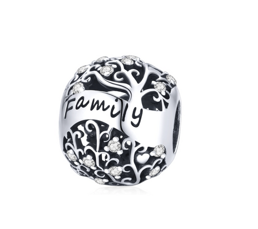 Sterling Silver Cubic Zirconia Vines Family Charm Bead