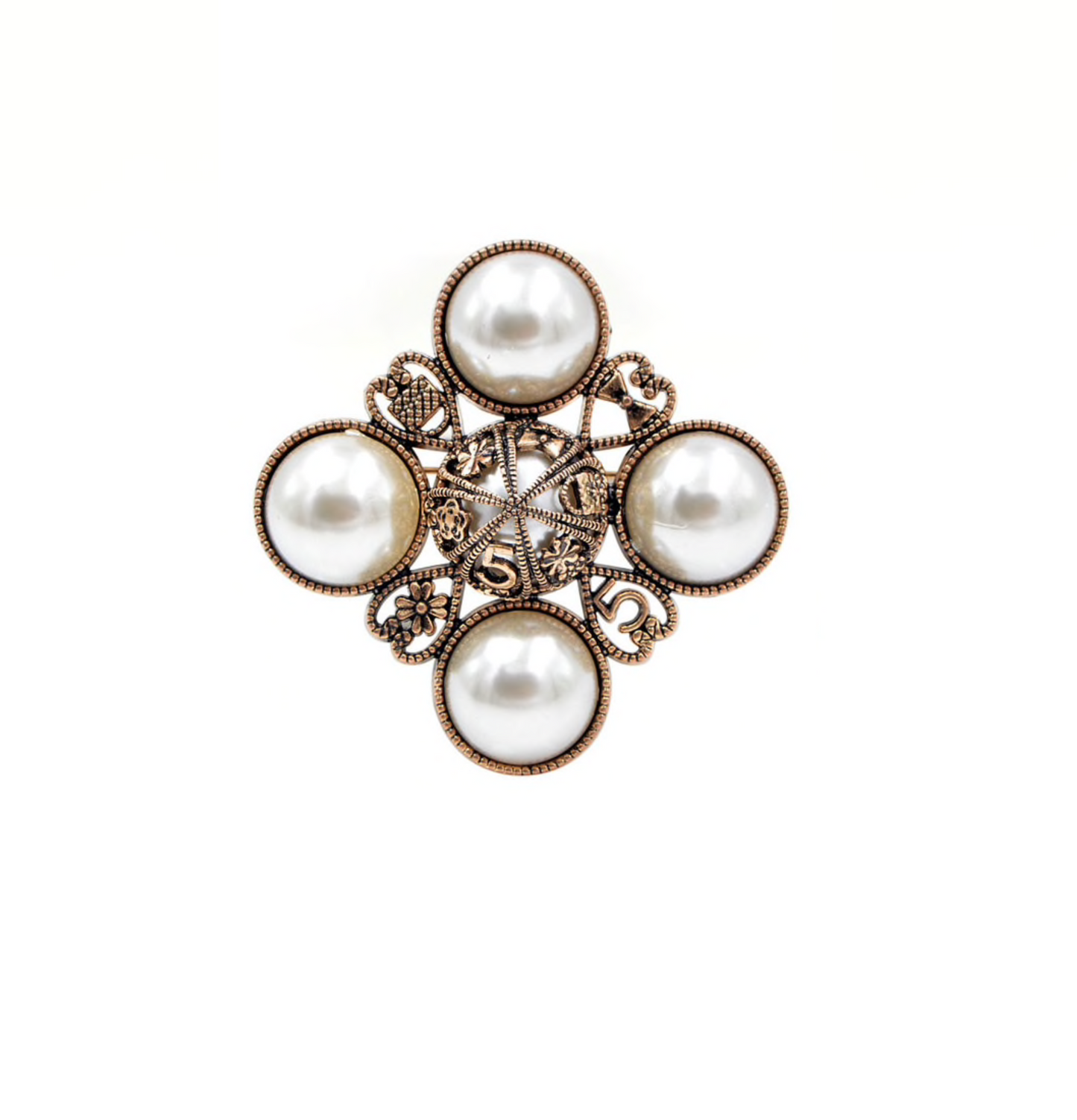 Vintage Brass & Faux Pearl Cross Brooch