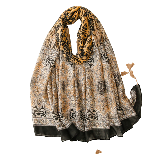 Brown And Black Damask Scarf