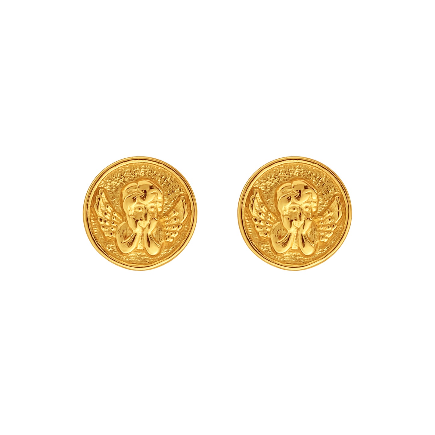 Goldtone Plated Sterling Silver Cherub Circular Stud Earrings