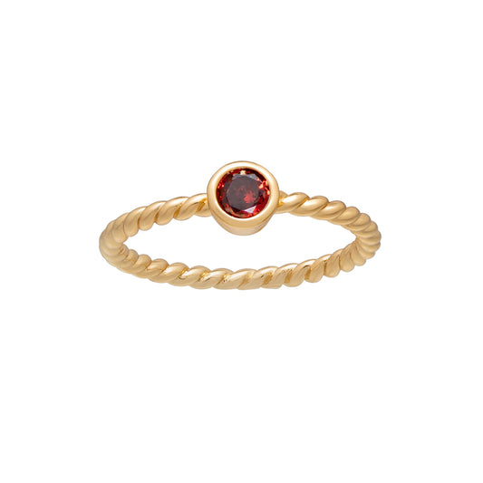 Goldtone Twisted CZ Birthstone Solitaire Ring