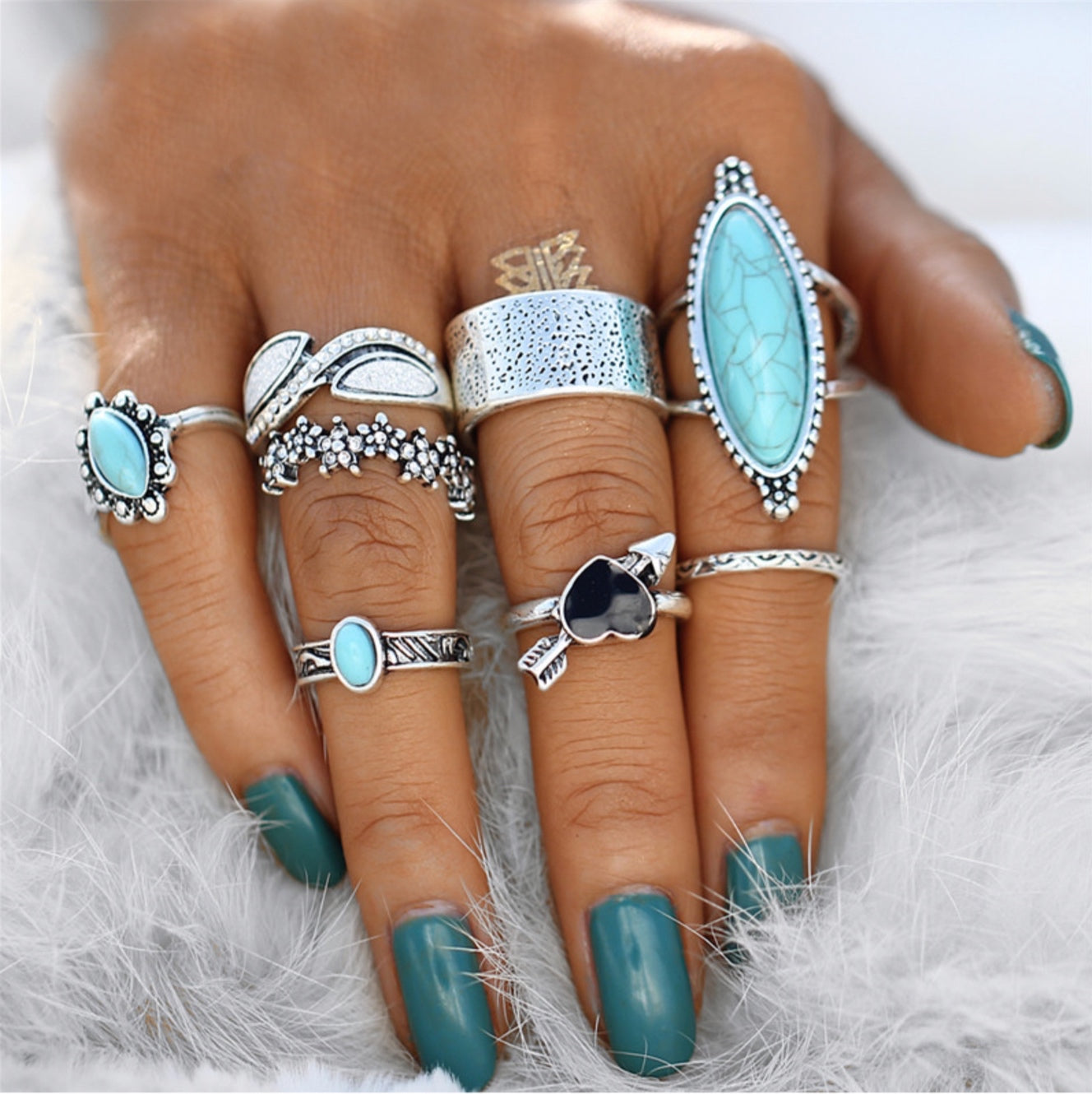 Howlite Turquoise Ring Set Of 8