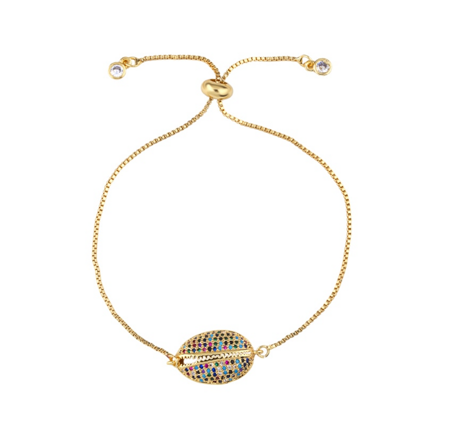 Goldtone Multi Colored Cubic Zirconia Pave Shell Adjustable Bracelet