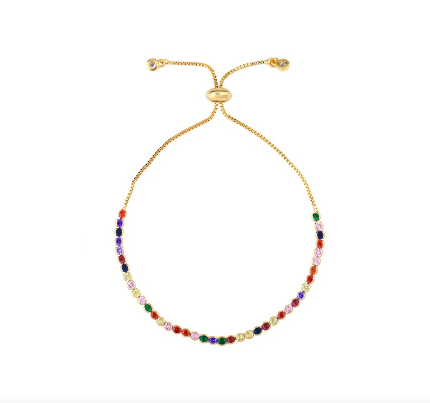 Goldtone Multi Colored Cubic Zirconia Circular Adjustable Bracelet