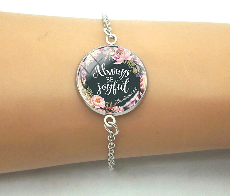 Black Floral Be Joyful Circular Bracelet