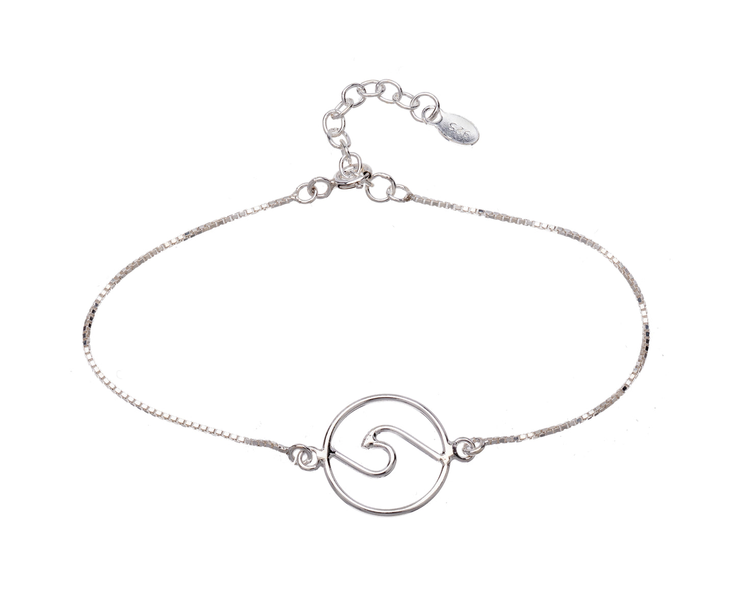 A sterling silver bracelet with a wave design, featuring a Spring clasp closure.