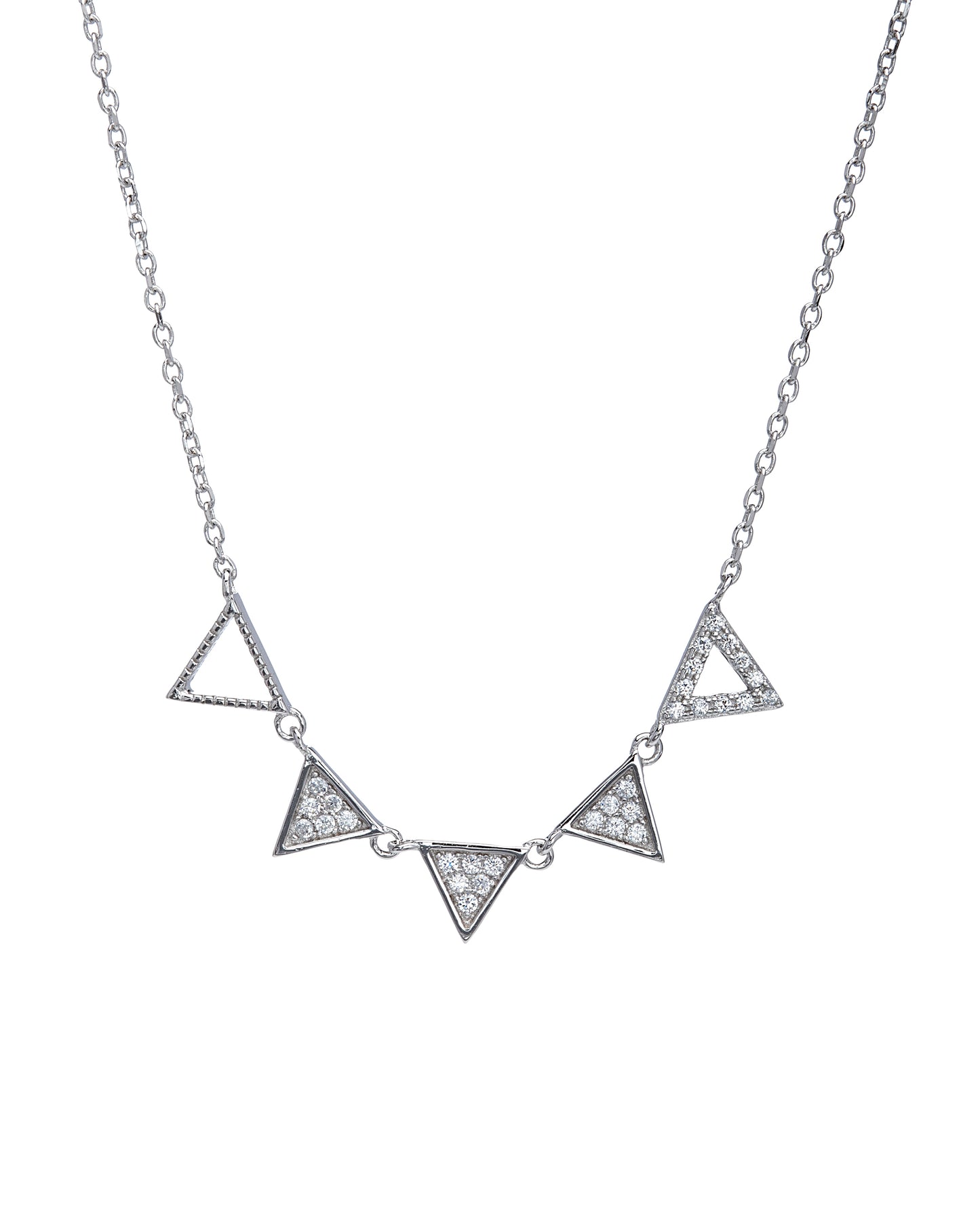 Sterling Silver Cubic Zirconia Triangular Necklace