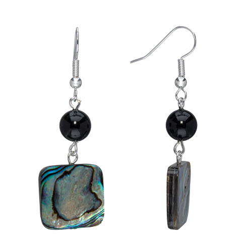 Multi Colored Square Dragon Scale Paua And Onyx Drop Earrings