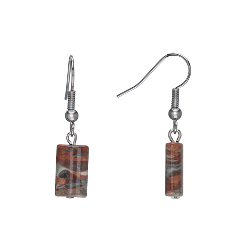 Orange Grey Jasper Rectangular Drop Earrings