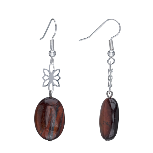 Red Tigers Eye Lotus Drop Earrings