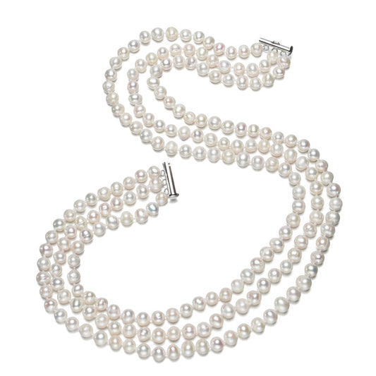 White Freshwater Pearl Three Strands Pearl Necklace