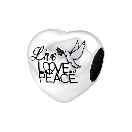 Sterling Silver Dove, Peace Love Heart Charm