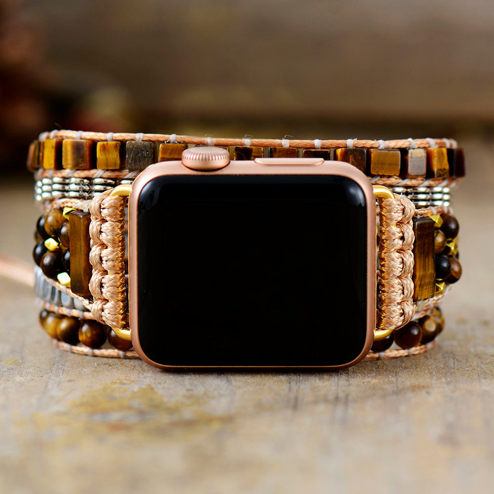Tigers Eye Stone Wrap Band For 42-45mm Smart Watch