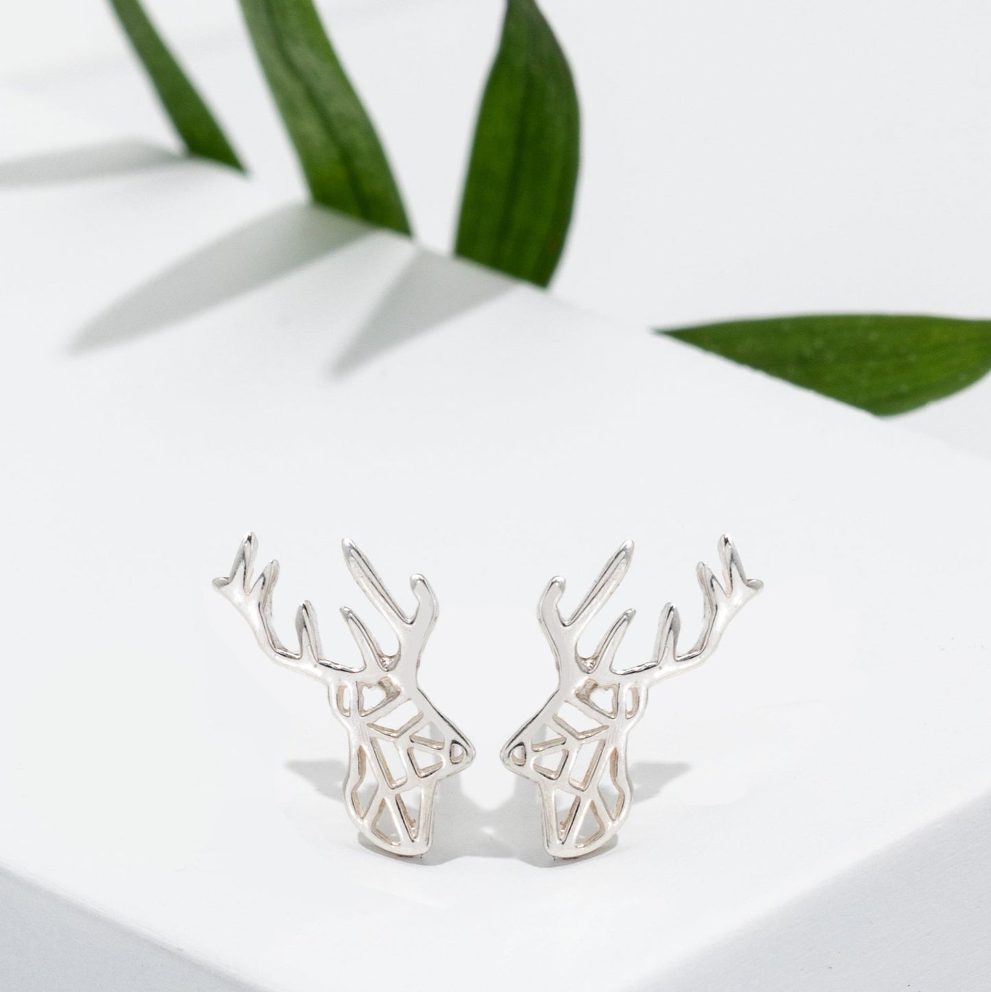 Sterling Silver Origami Deer Stud Earrings
