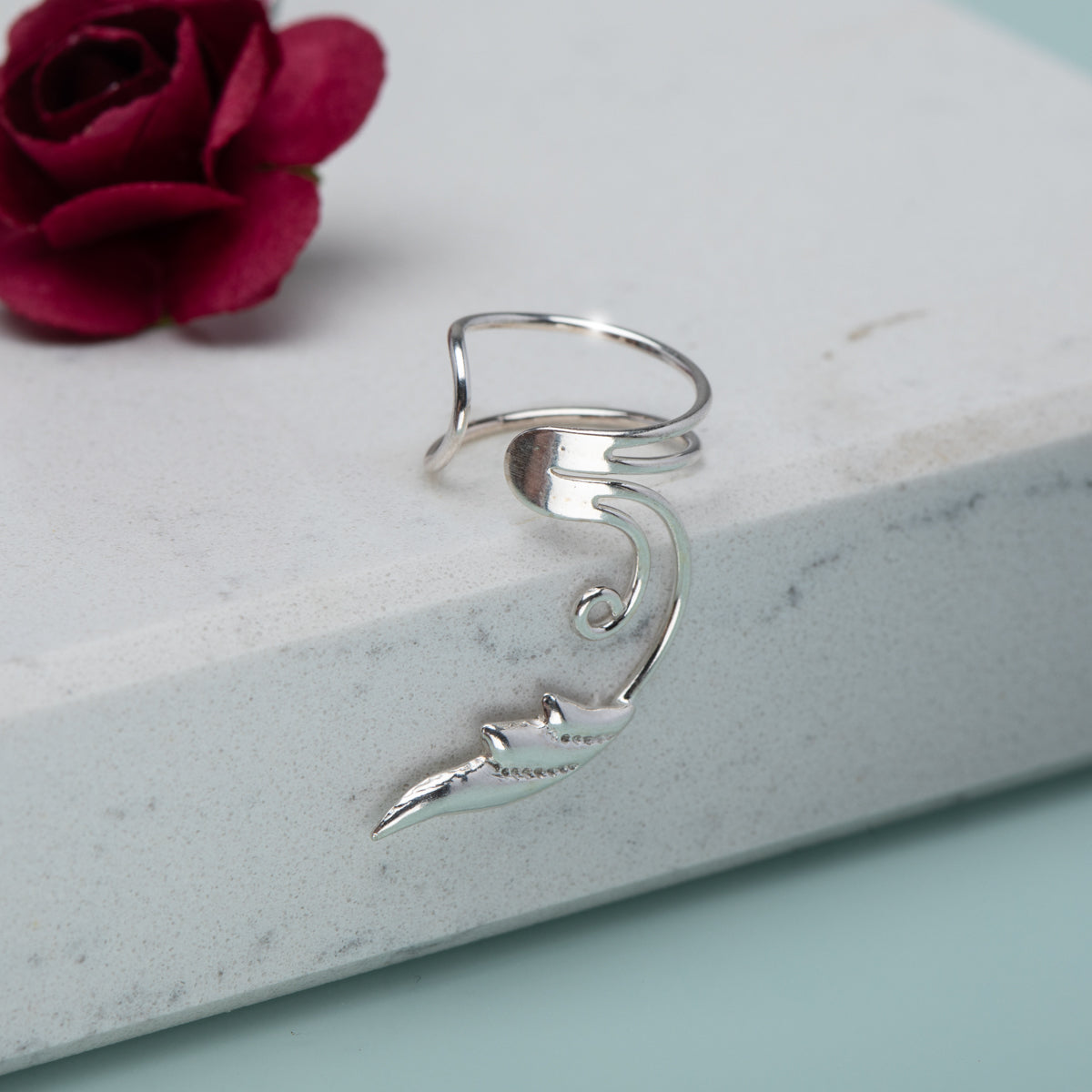 Sterling Silver Swirled Leaf Ear Cuff- 1 unit