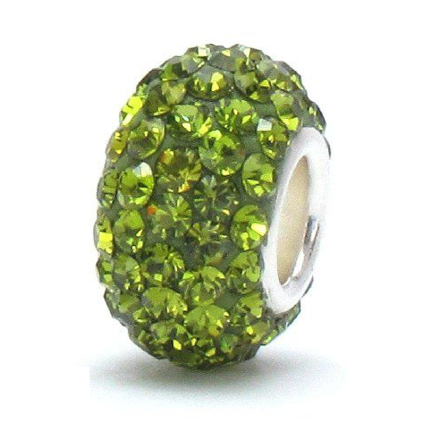 BeCharmed Pave Swarovski Crystal Charm in green with sterling silver core, featuring a vibrant pave design of Swarovski crystals.