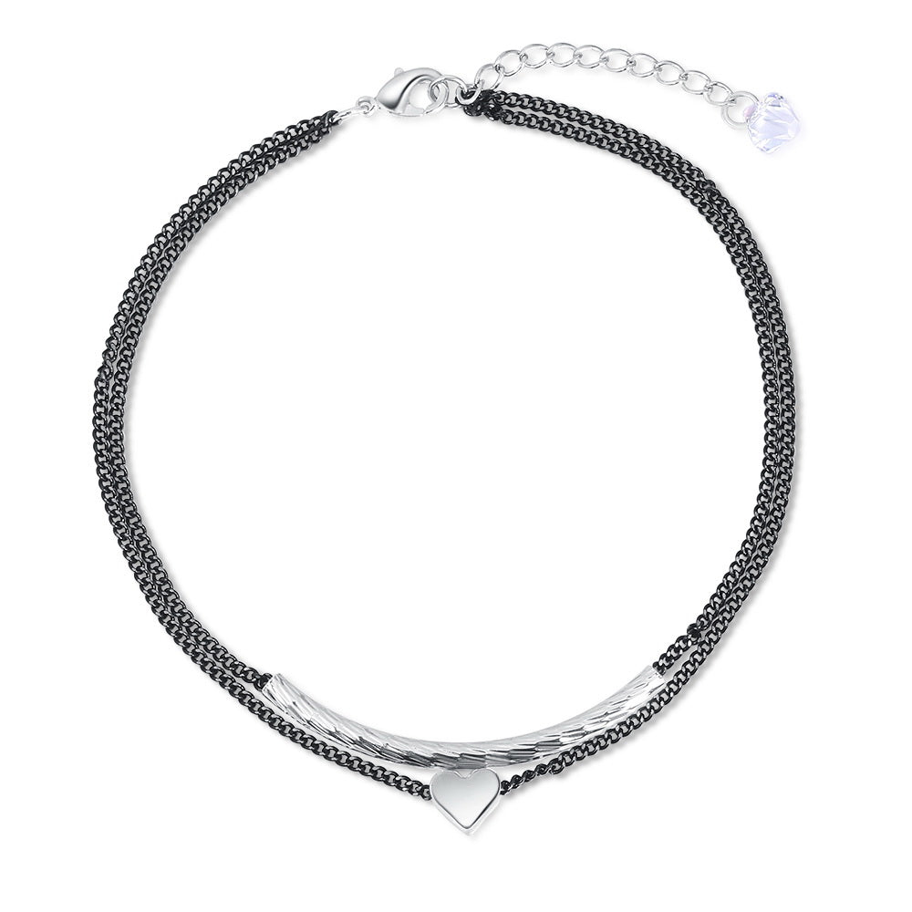 Double strand anklet with heart charm and Swarovski AB bicone drop accent
