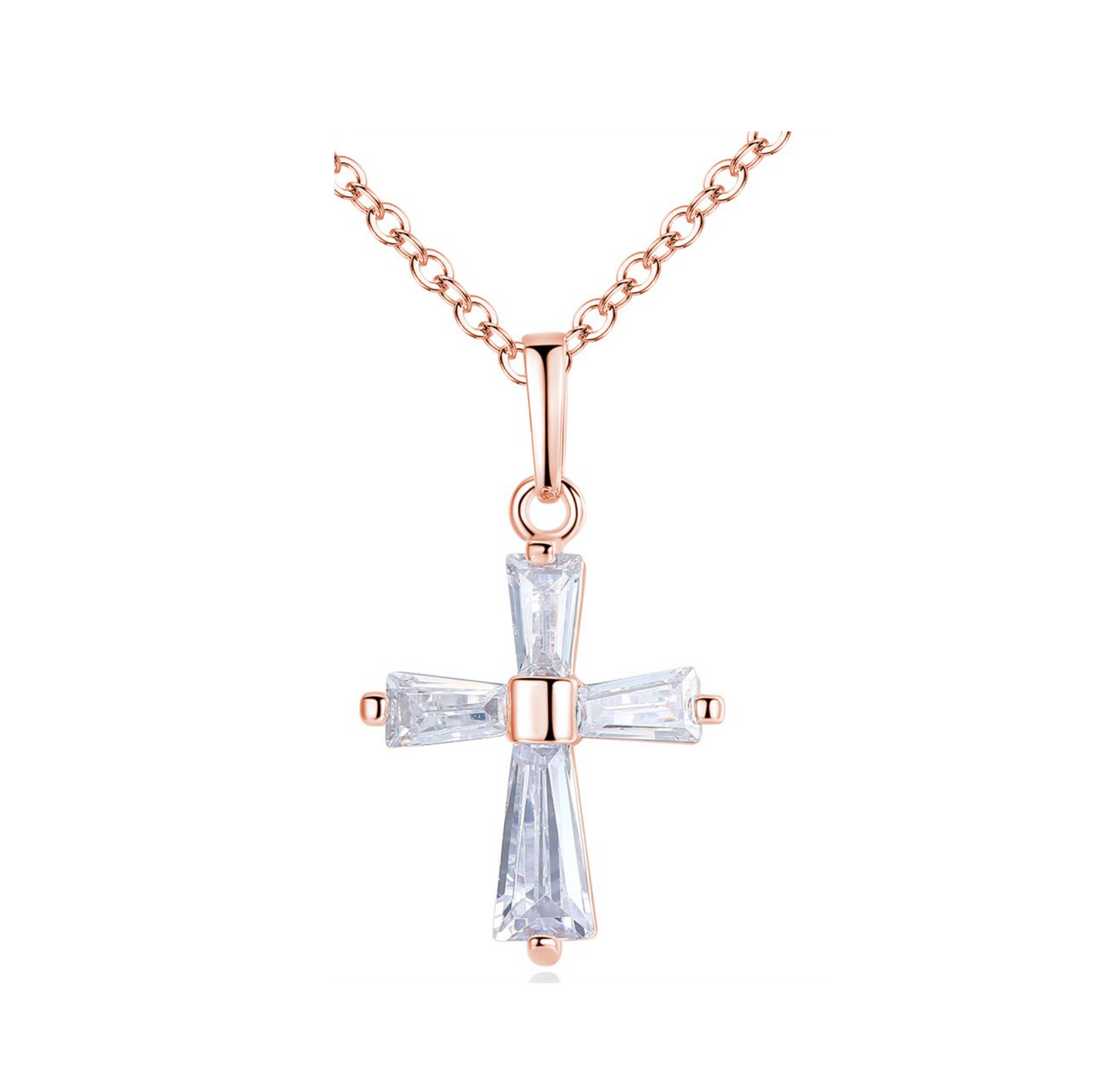Rose Goldtone Clear Cubic Zirconia Cross Pendant Necklace