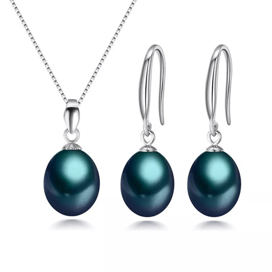 Black Freshwater Pearl Classic Earring Necklace Set