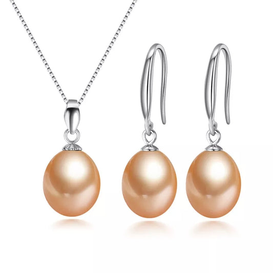 Peach Freshwater Pearl Classic Earring Necklace Set