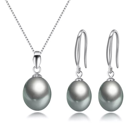 Grey Freshwater Pearl Classic Earring Necklace Set
