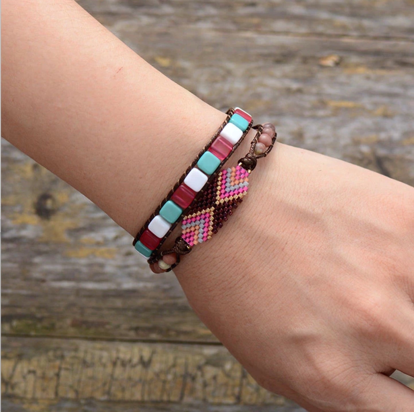 Multi Colored Seed Bead Tribal Wrap Bracelet