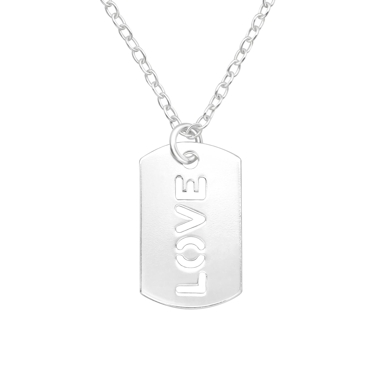 Sterling Silver Love Dog Tag Pendant Necklace