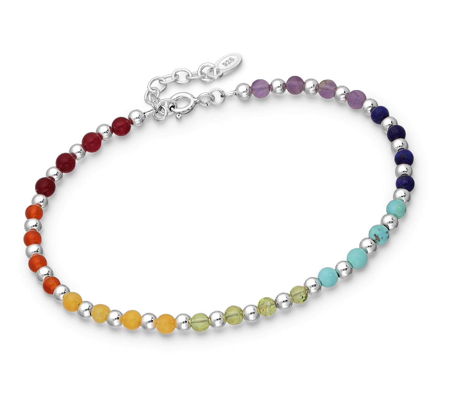 Sterling Silver Chakra Gemstone Beaded Bracelet