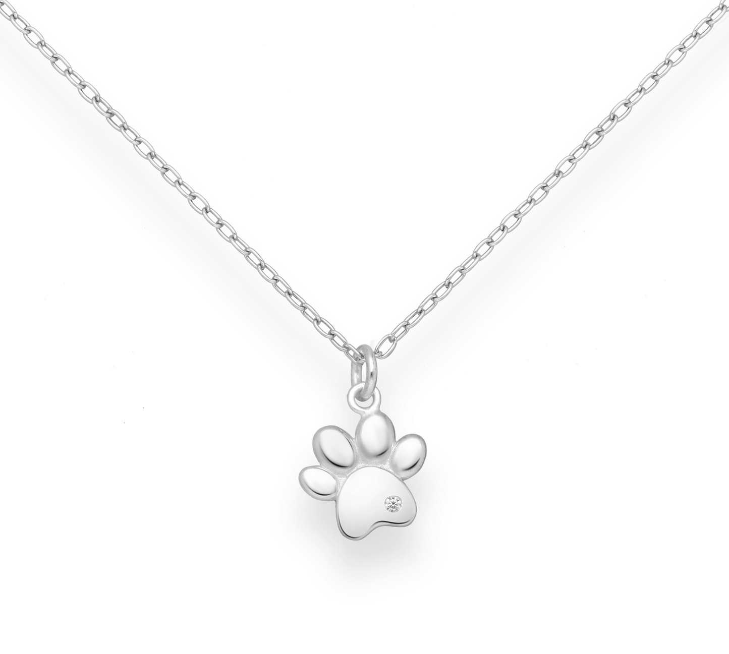 Sterling Silver Cubic Zirconia Paw Print Pendant Necklace