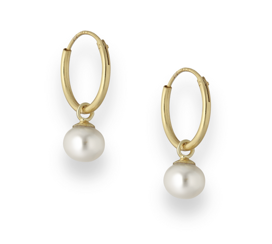 14k Gold Sterling Silver White Freshwater Pearl Huggie Hoop Earrings (121023-26)