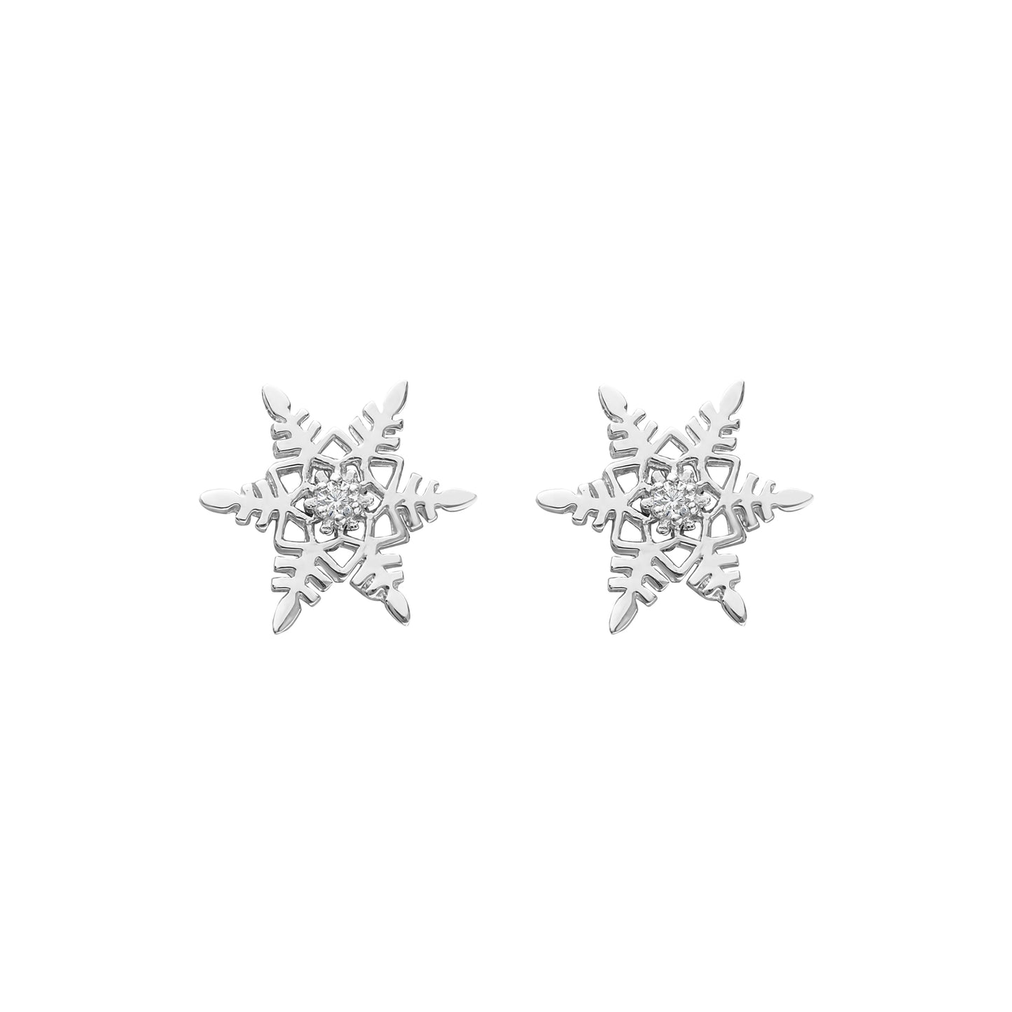 Sterling Silver Cubic Zirconia Ornate Snowflake Stud Earrings