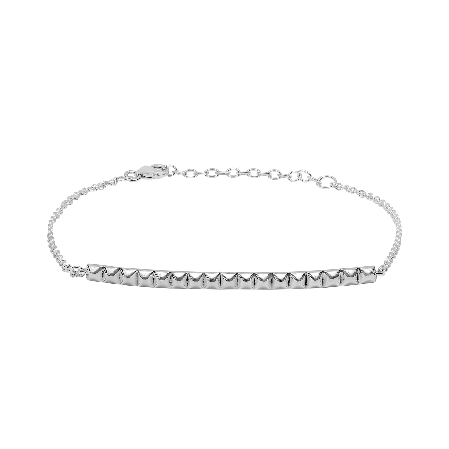 A sterling silver squared bracelet with an adjustable chain, showcasing a unique squared design for a modern look.