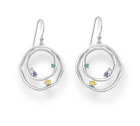 Sterling Silver Multi-colored Cubic Zirconia Open Circle Drop Earrings
