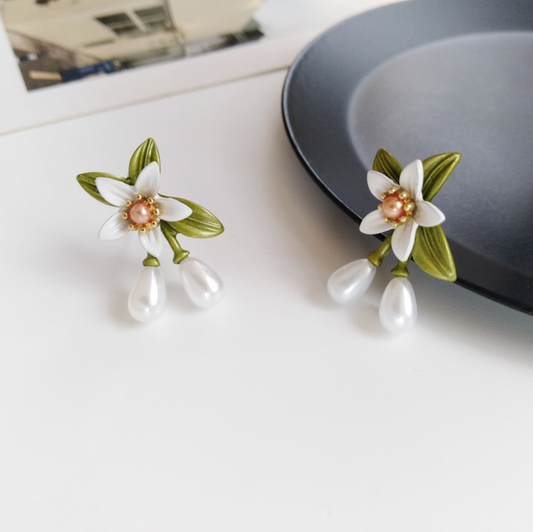 Imitation Pearl Lily Floral Stud Earrings