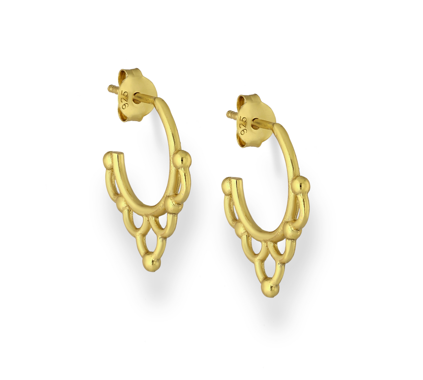 Goldtone Plated Sterling Silver Bali Ornate Hoop Earrings