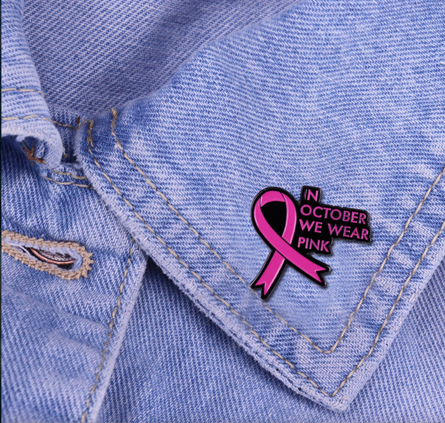In October We Wear Pink - Breast Cancer Ribbon Pin Brooch