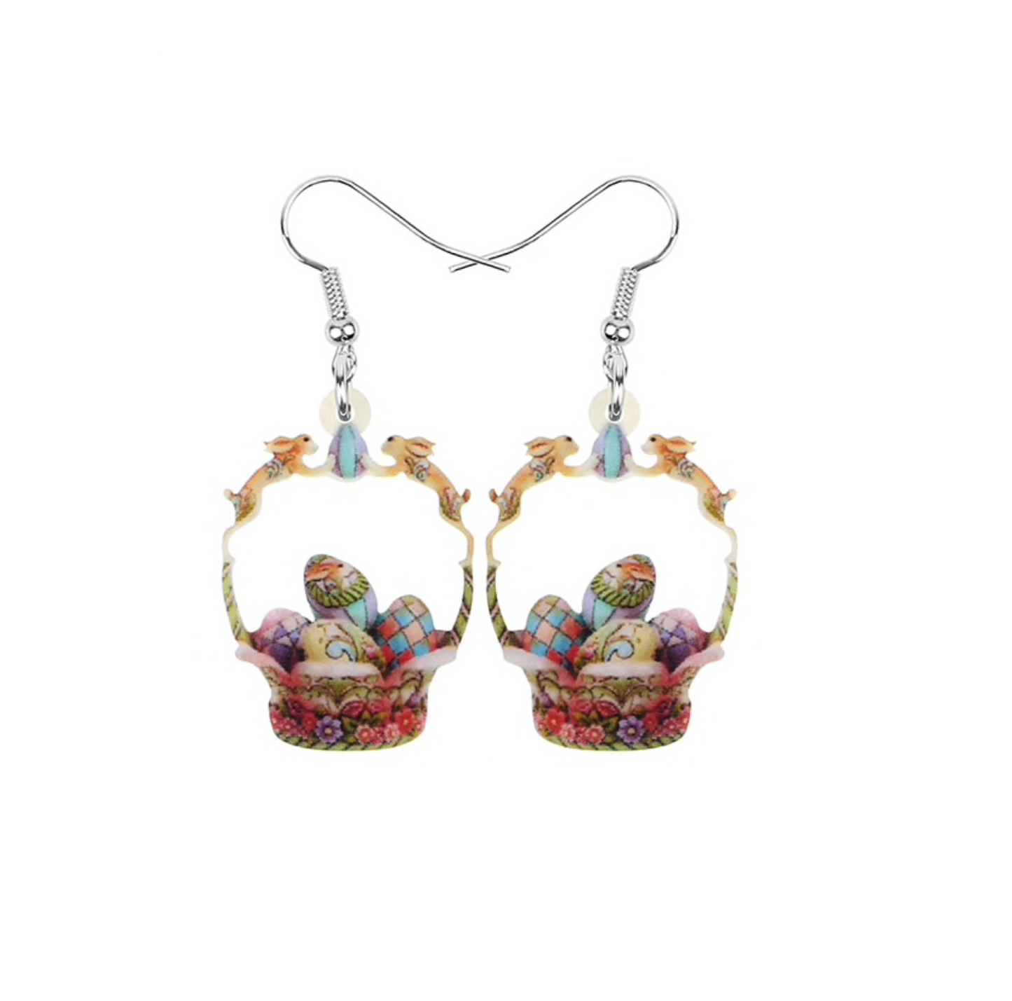 Floral Easter Egg Basket Drop Earrings