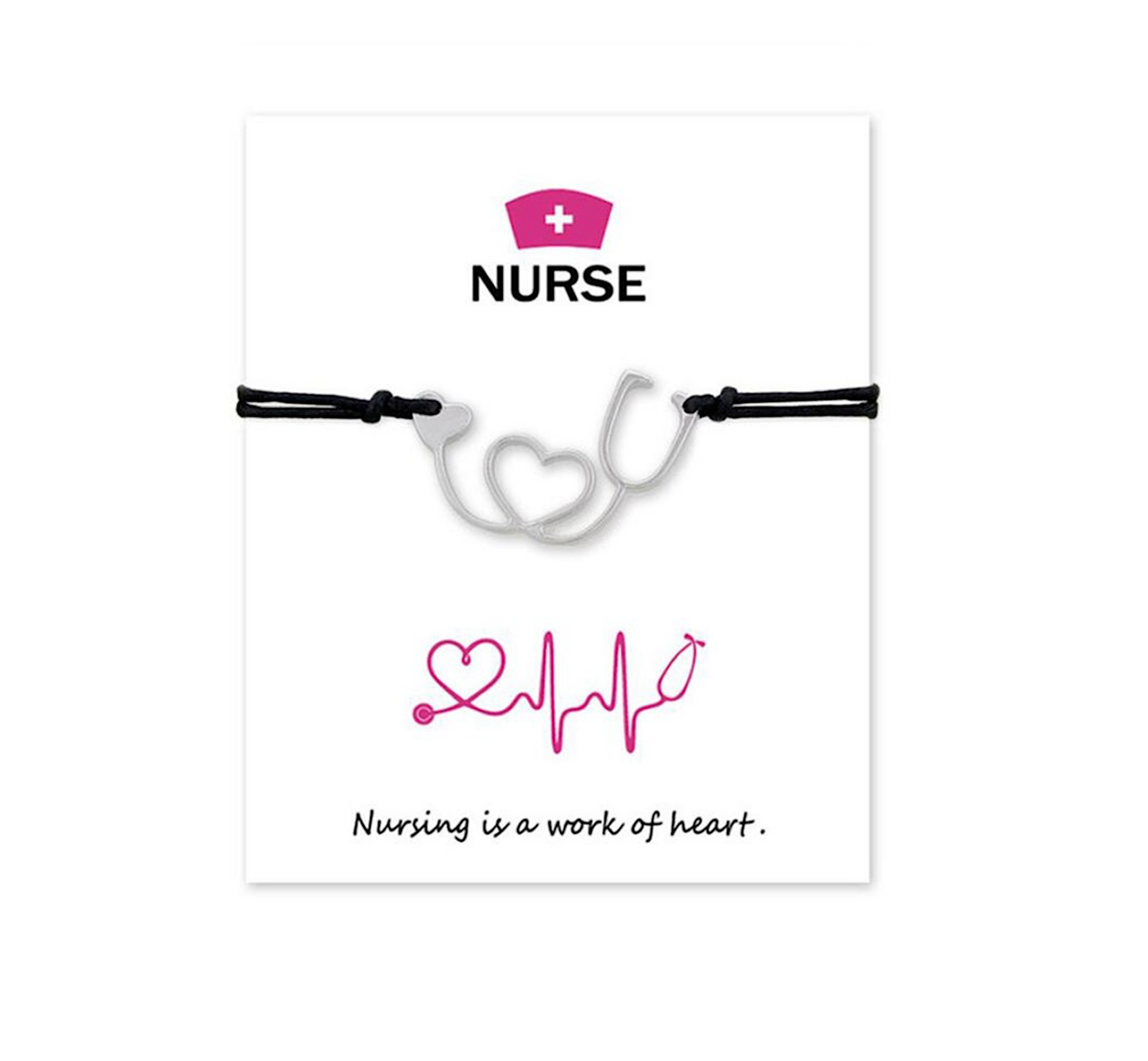 Black Silvertone Heart Stethoscope Bracelet