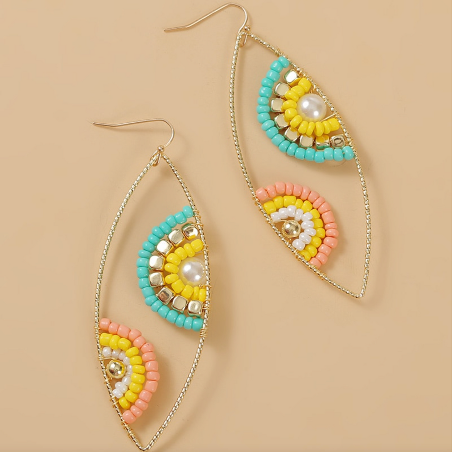 Goldtone Multi Colored Beaded Surfboard Earrings