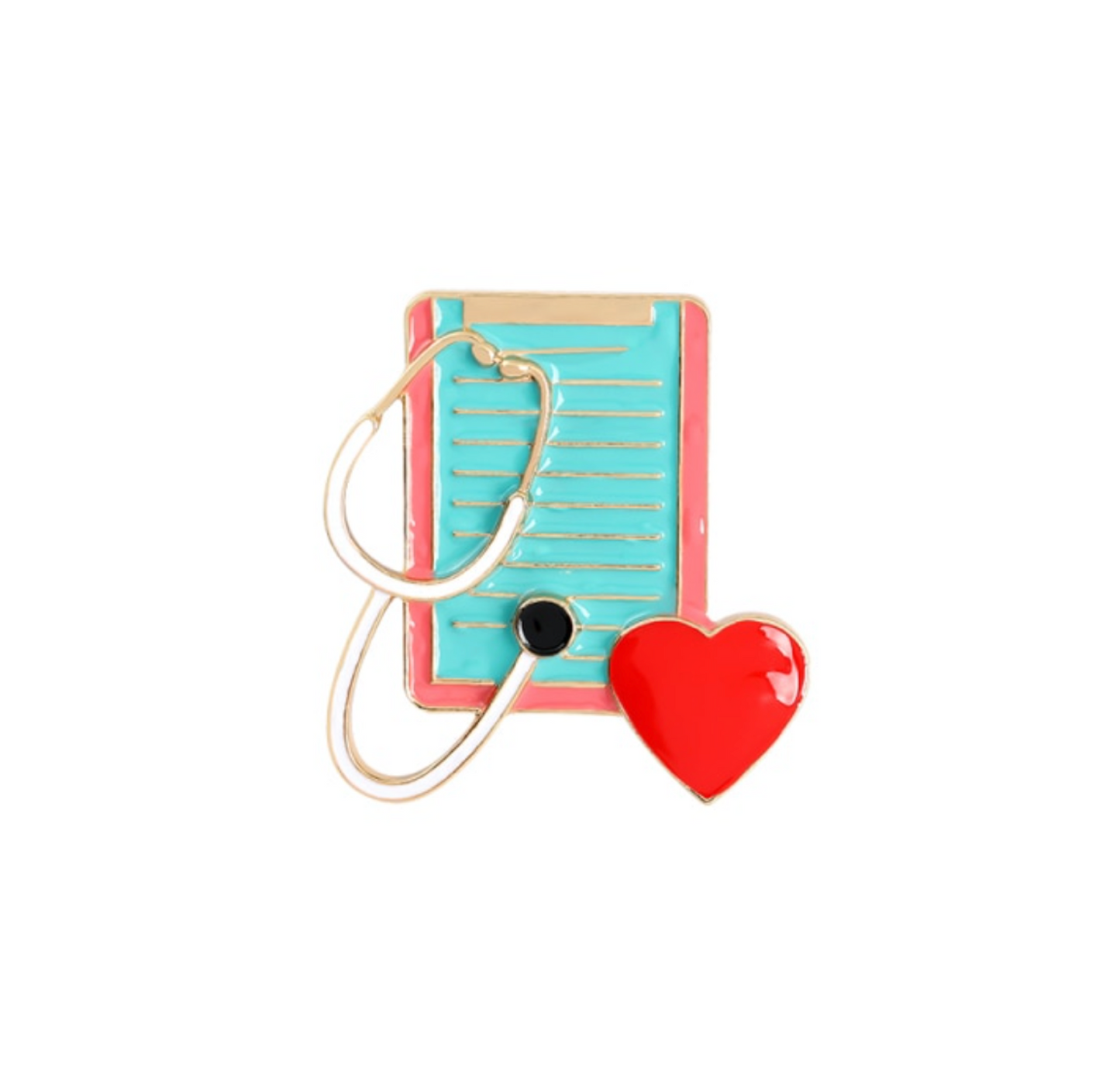 Blue Red Nurses Clipboard Stethoscope Brooch